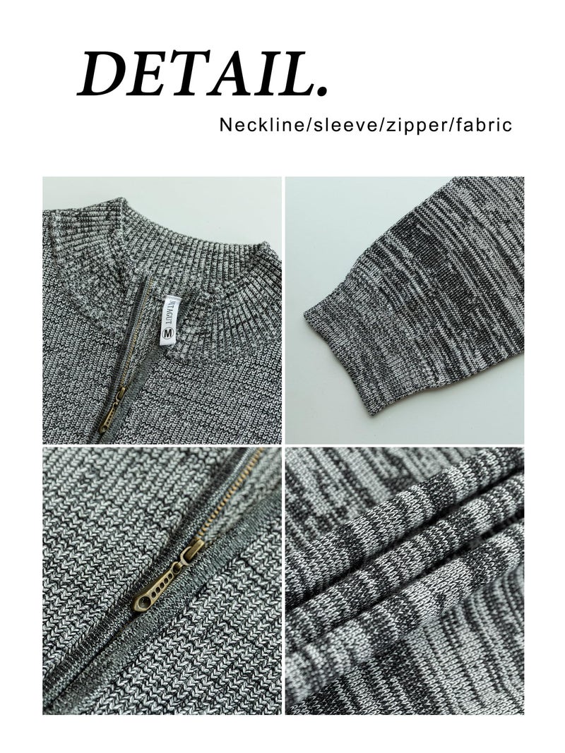 NITAGUT Mens Slim Fit Zip Up Mock Neck Polo Sweater Casual Long Sleeve Sweater and Pullover Sweaters with Ribbing Edge(Grey-L) - Image 5